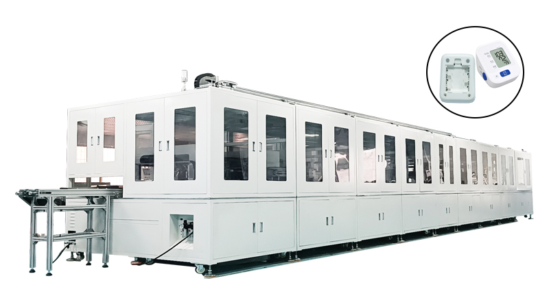  聯(lián)翊電子血壓計(jì)自動組裝線一條非標(biāo)結(jié)構(gòu)進(jìn)行組裝，區(qū)分良品及不良品，自動分揀的自動化流水線